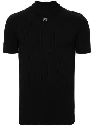 FENDI FF Logo Plaque Ribbed T-shirt | Black | FARFETCH