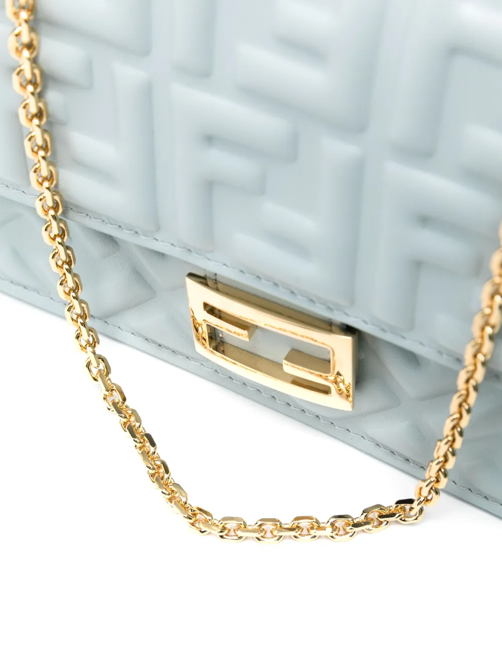 Shop Fendi Baguette Wallet-on-chain In Blue