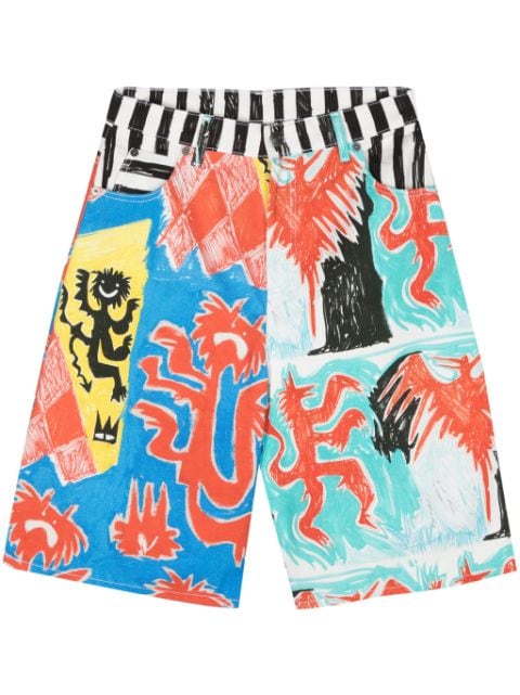 Charles Jeffrey Loverboy mix-print denim shorts