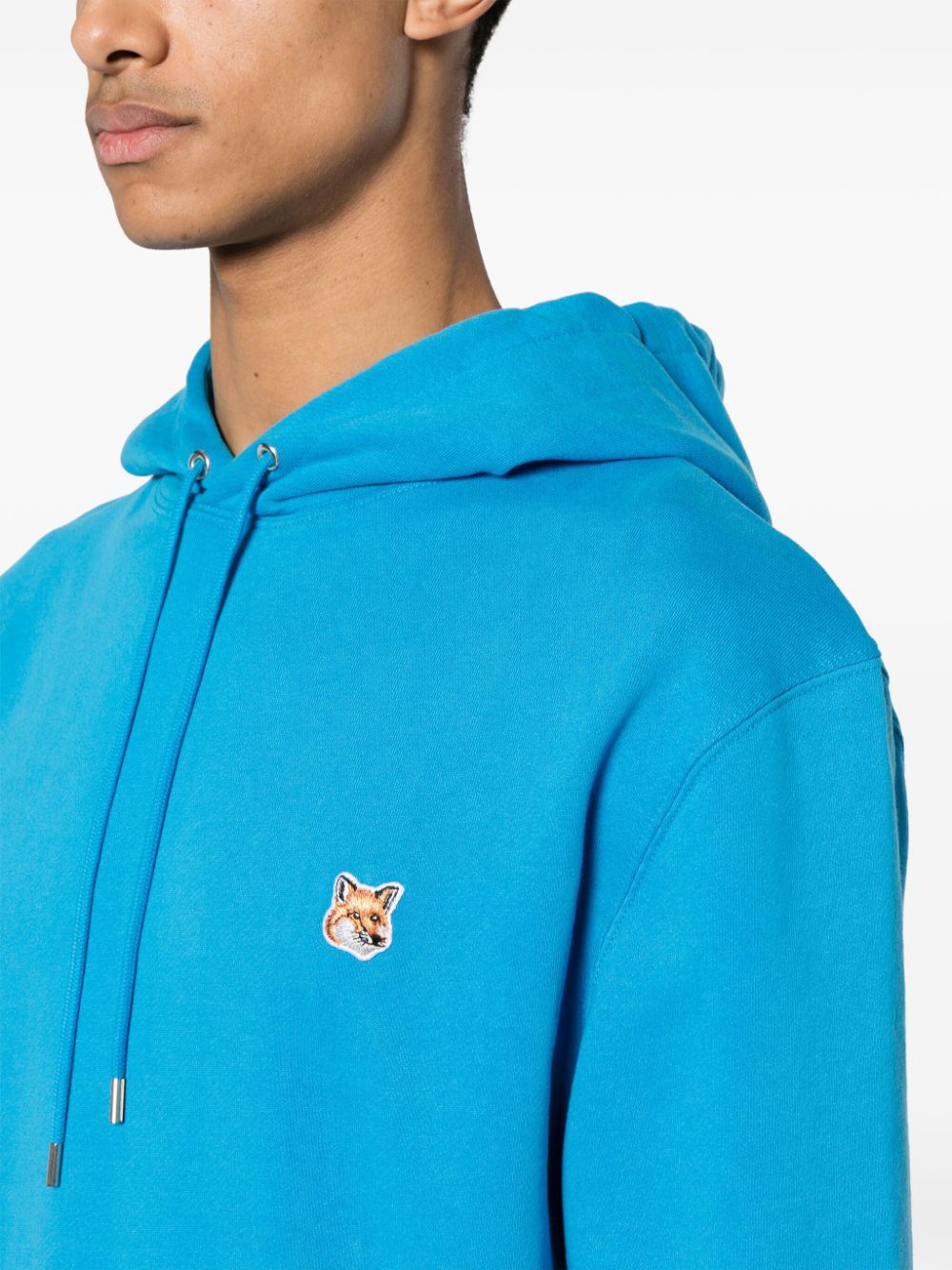 Shop Maison Kitsuné Fox Head Cotton Hoodie In Blue