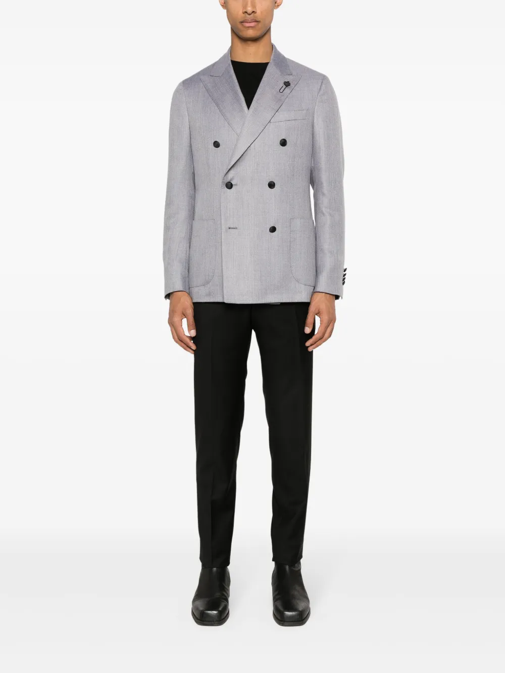 Shop Lardini Mélange Double-breasted Blazer In 灰色