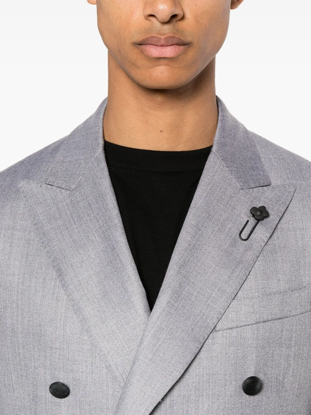 Shop Lardini Mélange Double-breasted Blazer In 灰色