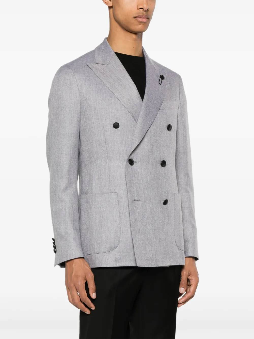 Shop Lardini Mélange Double-breasted Blazer In 灰色