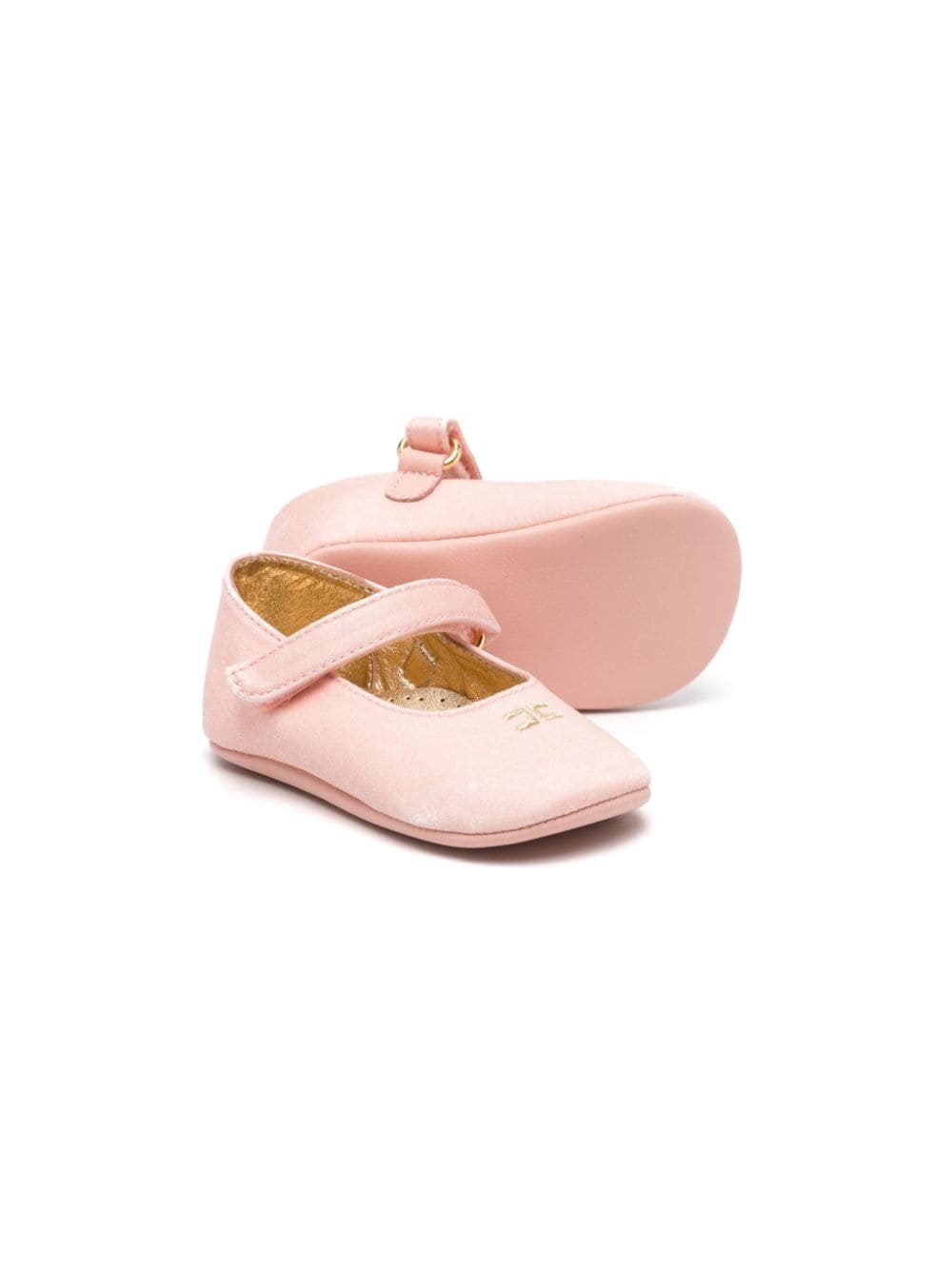 Shop Elisabetta Franchi La Mia Bambina Logo-embroidered Leather Crib Shoes In 粉色