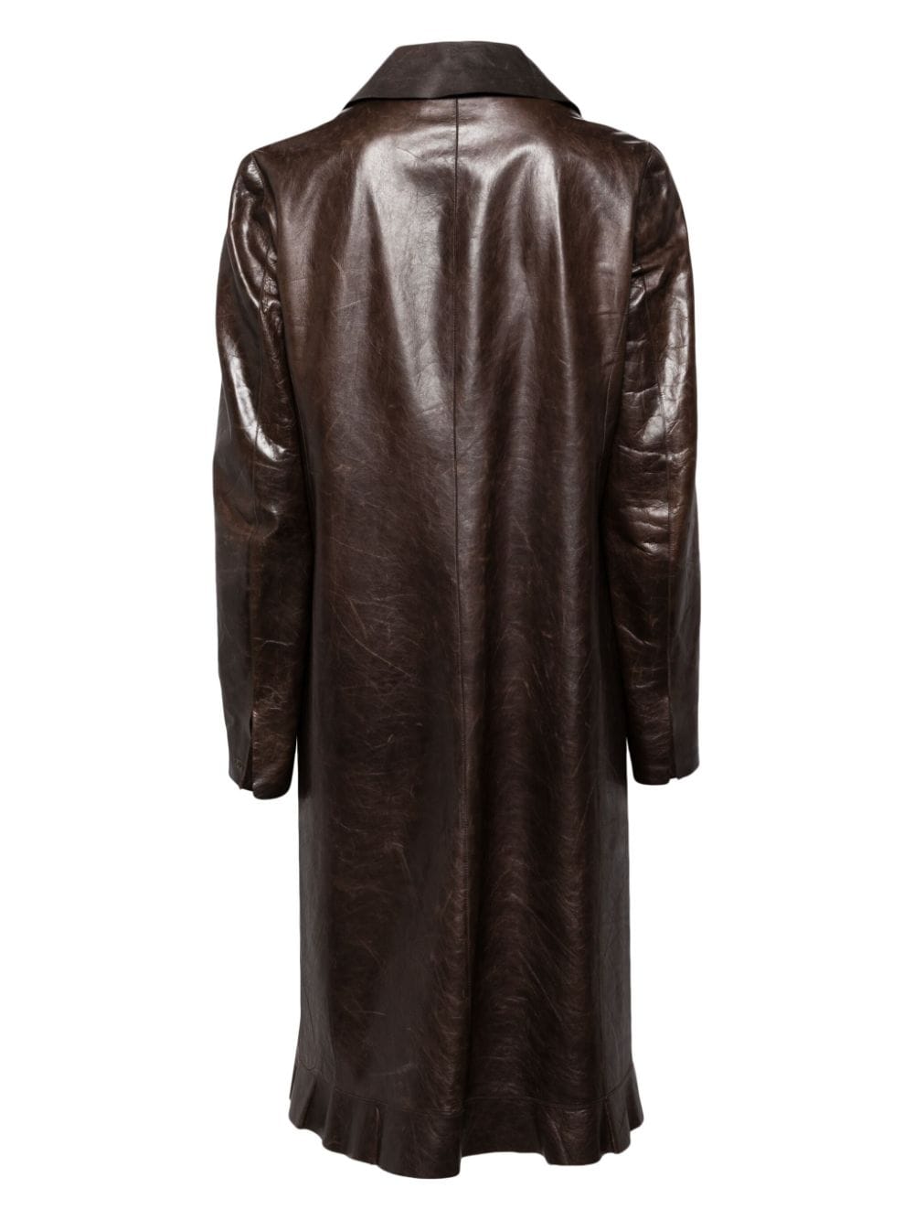 Pre-owned Chanel 2002 Cracked-effect Leather Coat In Brown