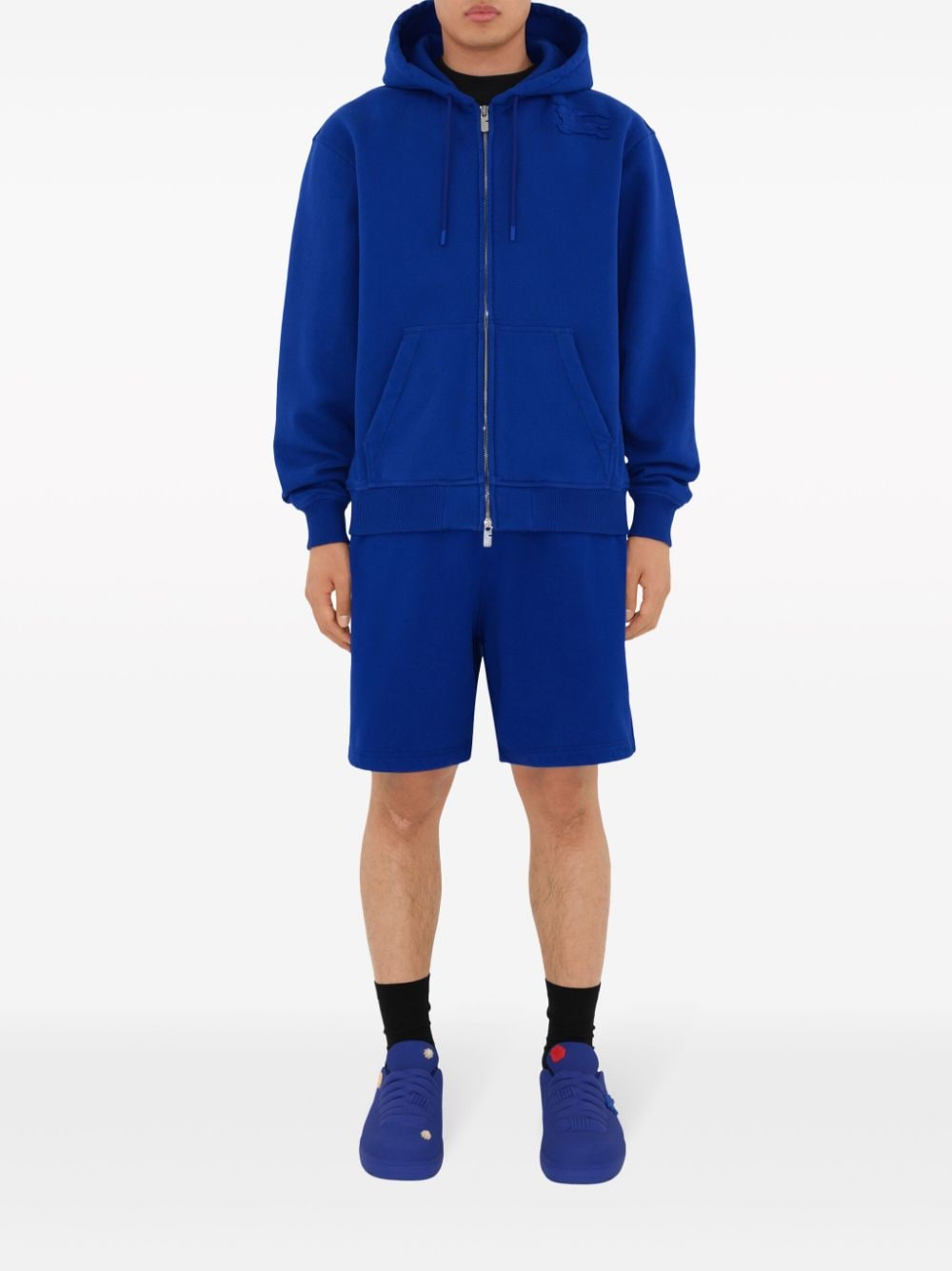 Shop Burberry Ekd-embroidered Cotton Hoodie In Blue