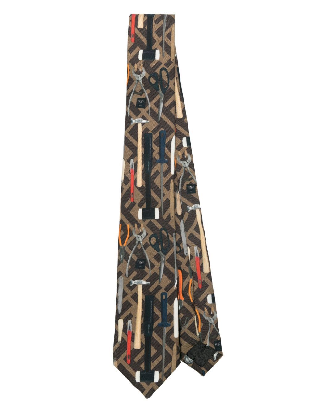 Fendi Ff Jacquard-krawatte Mit Werkzeugen In Brown