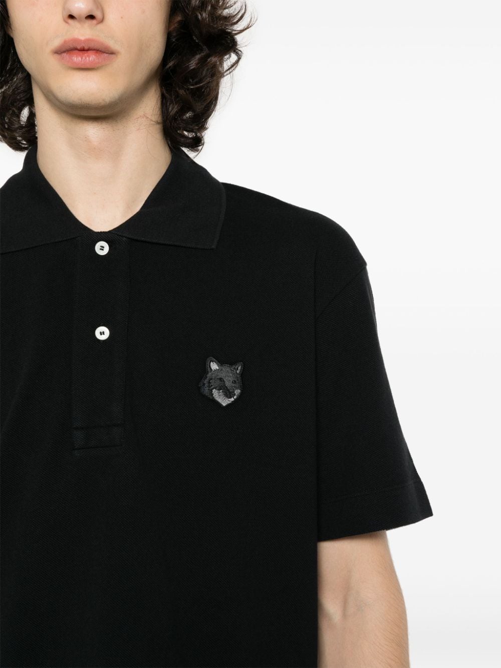Shop Maison Kitsuné Fox-motif Polo Shirt In Black