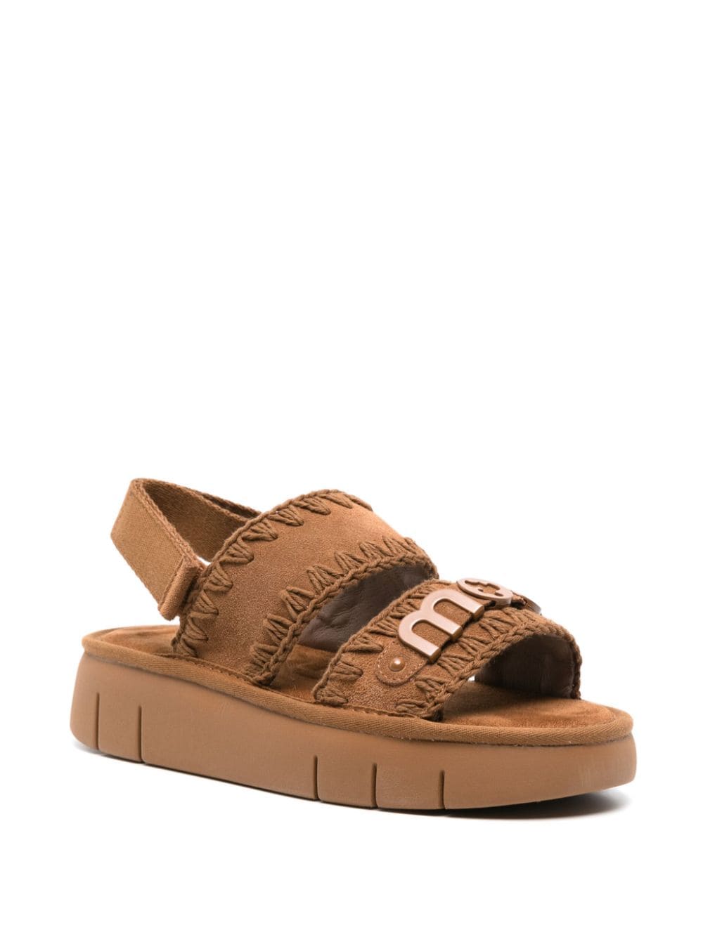 Shop Mou Bounce Suede Flatform Sandals In Brown