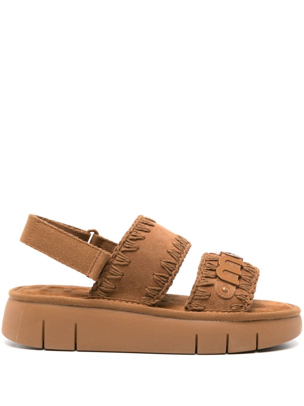 Mou Bounce Suede Flatform Sandals In Brown