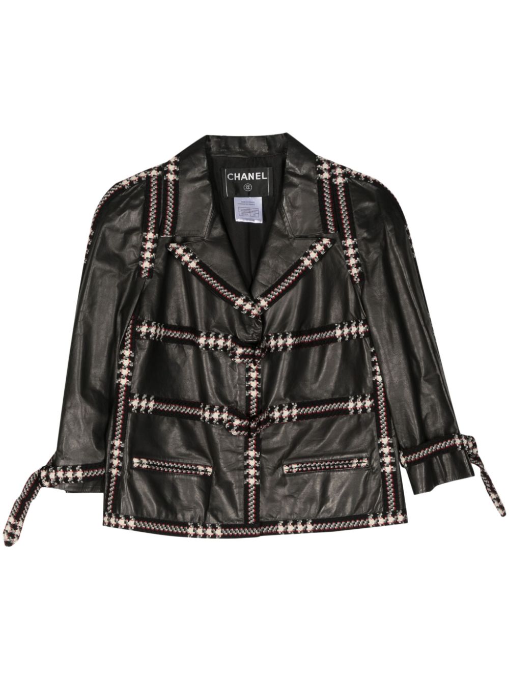 Pre-owned Chanel 2007 Tweed-trim Leather Jacket In Black