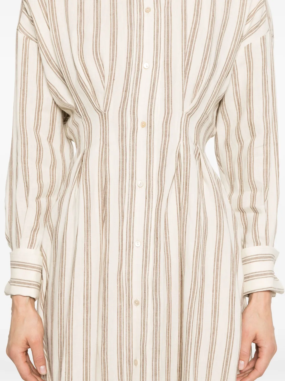 Shop Max Mara Striped Linen Dress In Nude