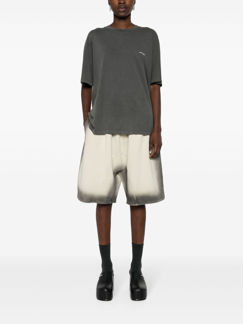 Shop Y/project Spray-effect Cotton Shorts In Neutrals