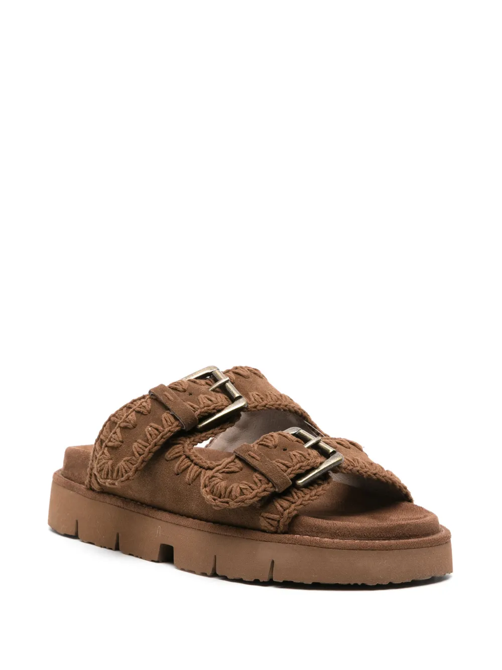 Shop Mou Whipstitch-trim Suede Slides In Brown