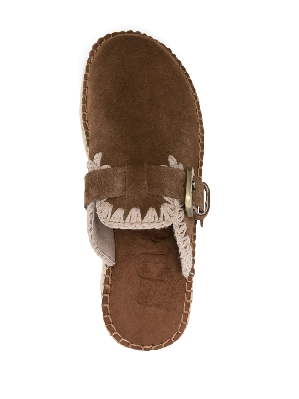 Shop Mou Whipstitch-trim Flatform Mules In Brown