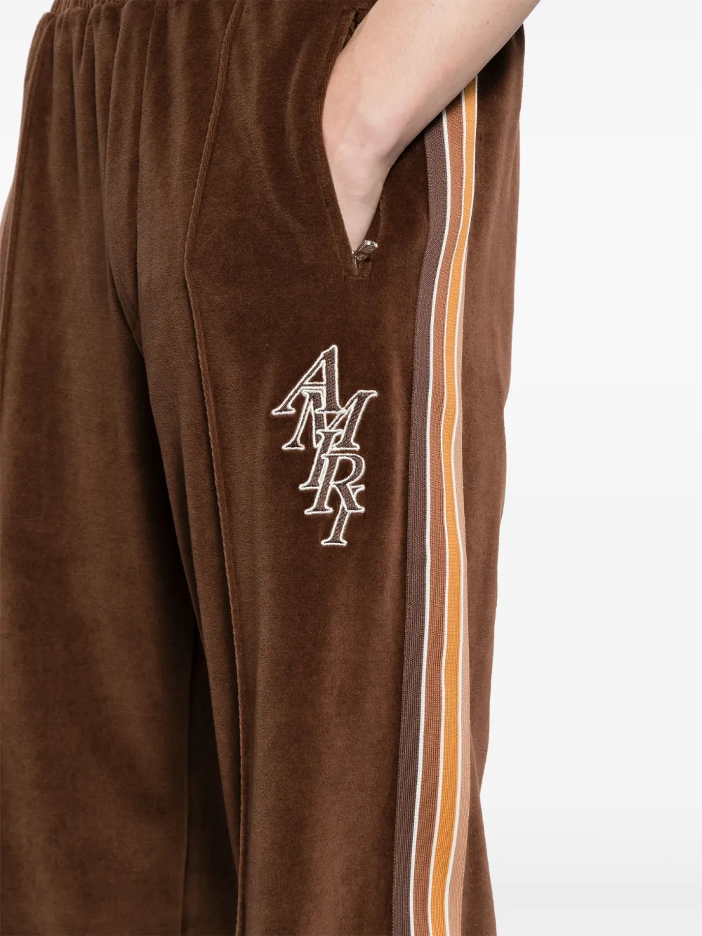 AMIRI Stack Monogram Velvet Track Pants Brown FARFETCH UK