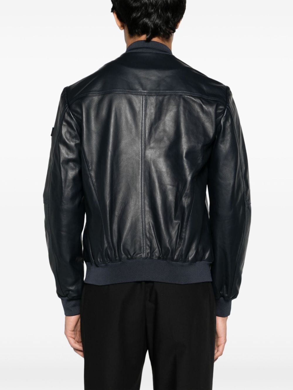 Shop Peuterey Zip-up Leather Bomber Jacket In Blue