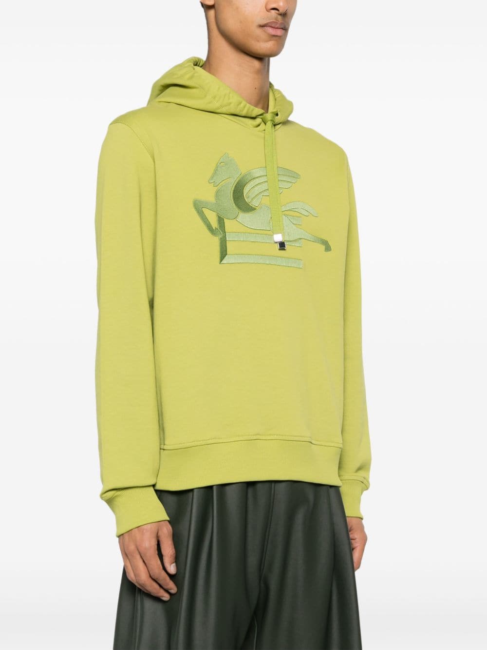 Shop Etro Pegaso-embroidered Cotton Hoodie In Green