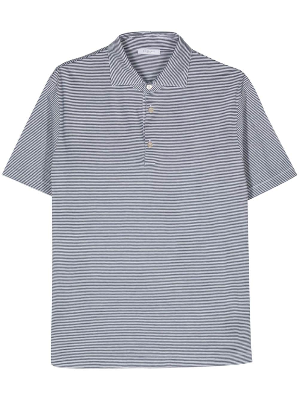 Boglioli Striped Cotton Polo Shirt In Blue