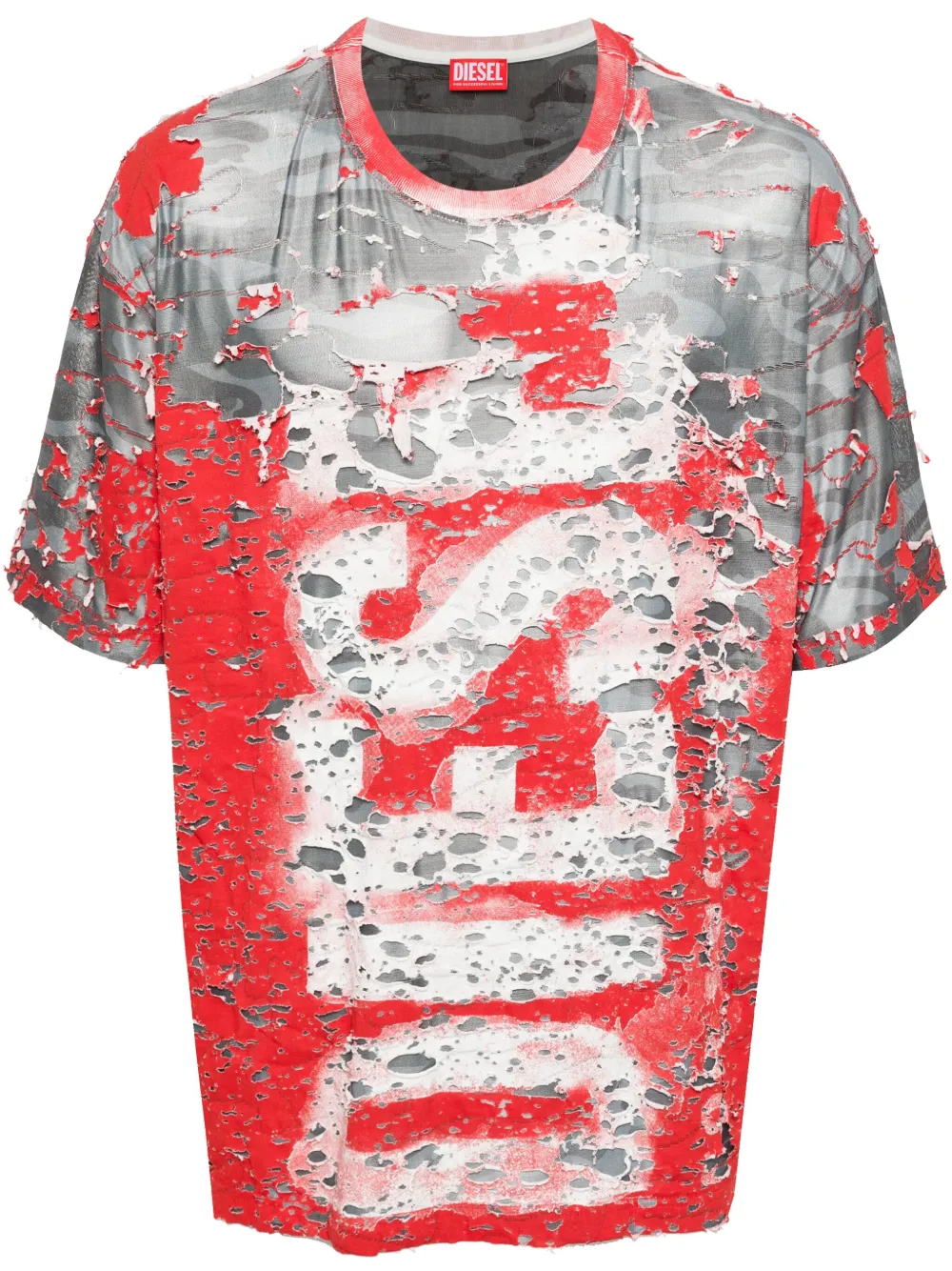 Diesel Crew Neck Distressed Graphic Print Short Sleeves T-shirt In Grey
