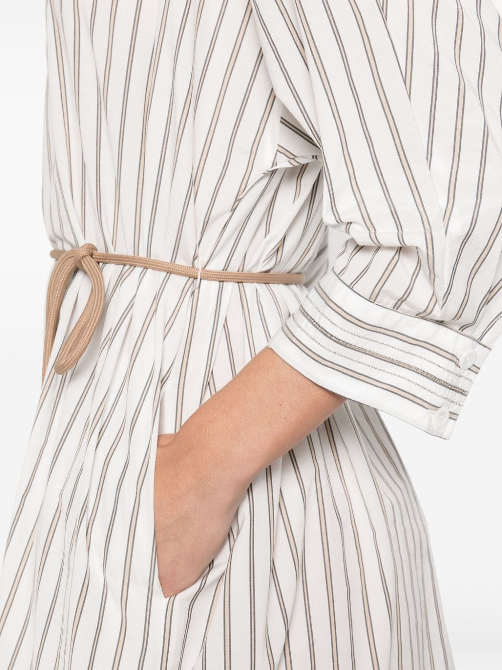 Shop Peserico Bead-detail Striped Shirt Dress In White