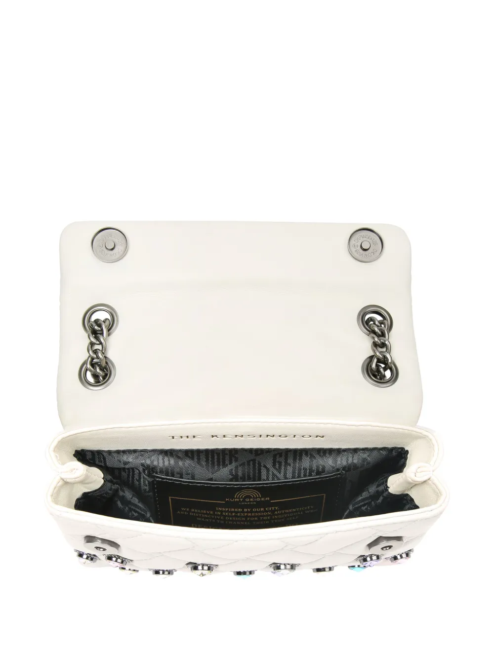 Shop Kurt Geiger Mini Crystals Kensington Leather Crossbody Bag In White