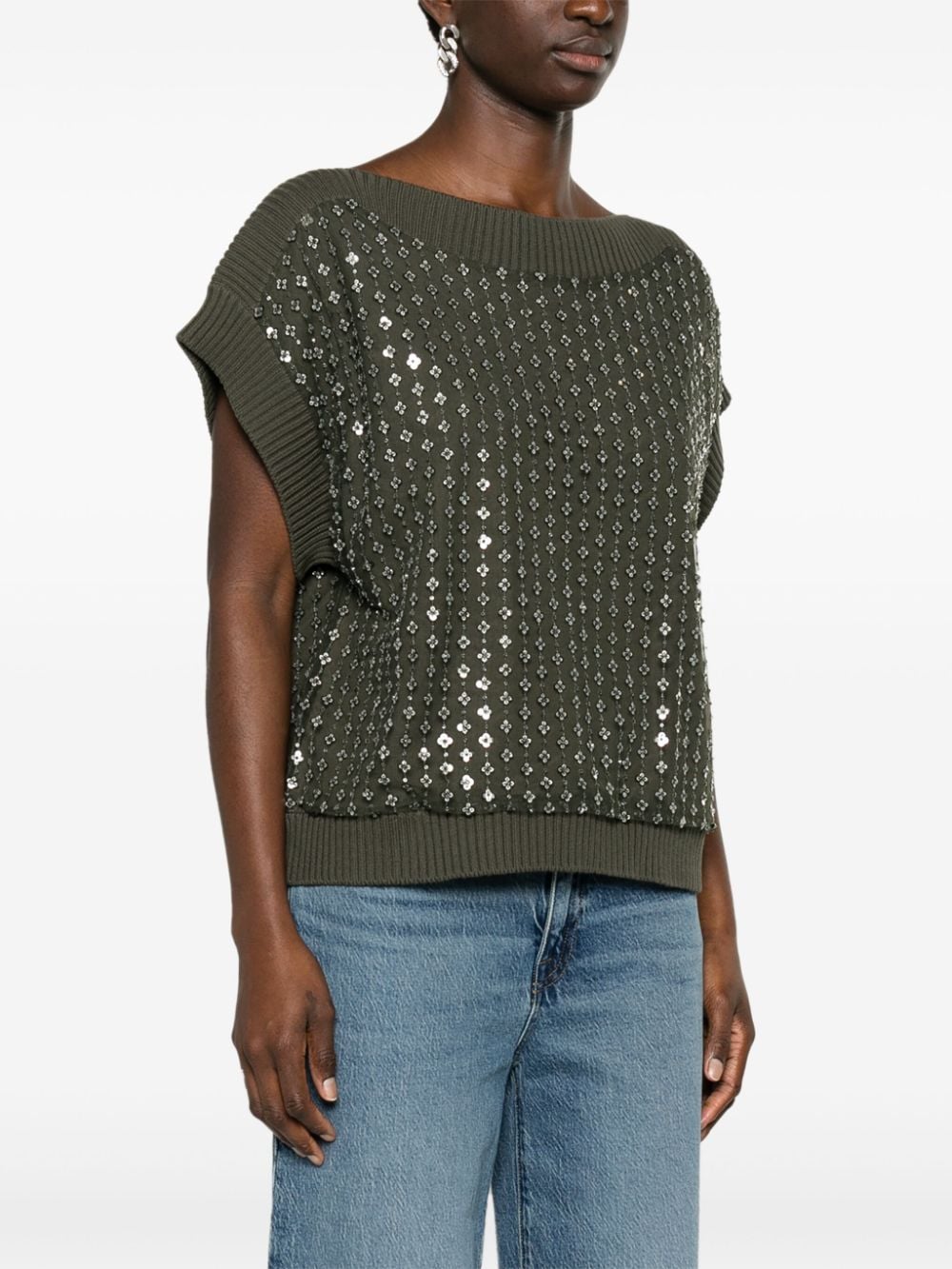 Shop Liu •jo Sequinned Sleeveless Top In Green