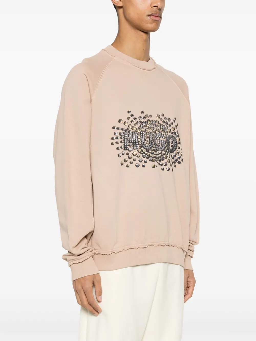 HUGO Katoenen sweater met logoprint Beige