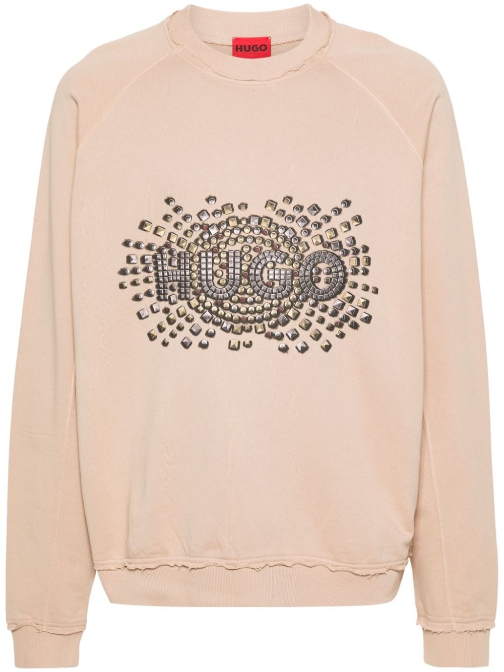 HUGO Katoenen sweater met logoprint Beige