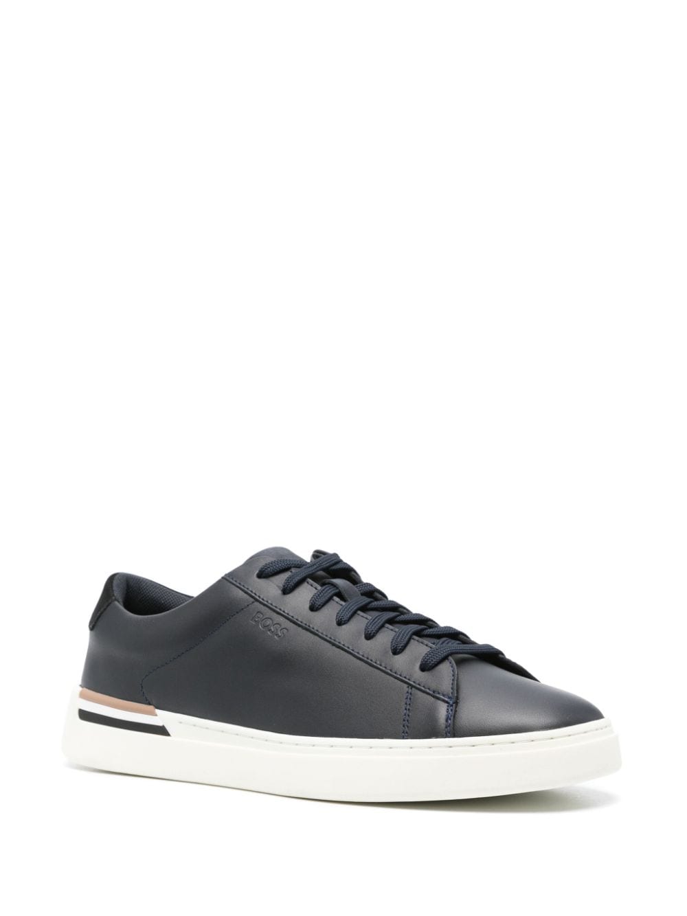 BOSS logo-debossed leather sneakers - Blauw