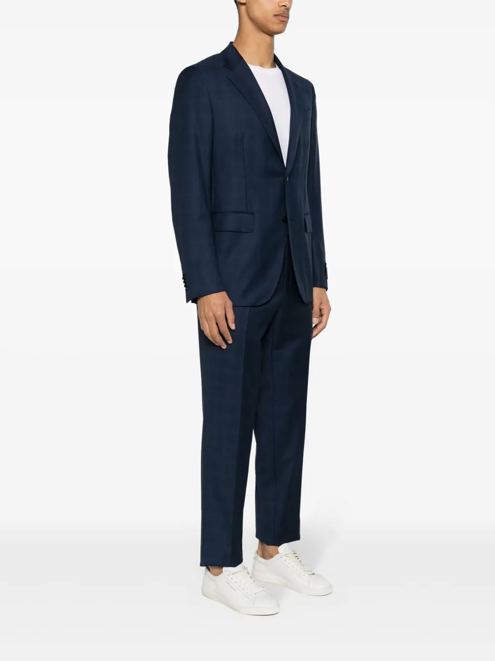 Zegna Geruit pak met enkele rij knopen Blauw