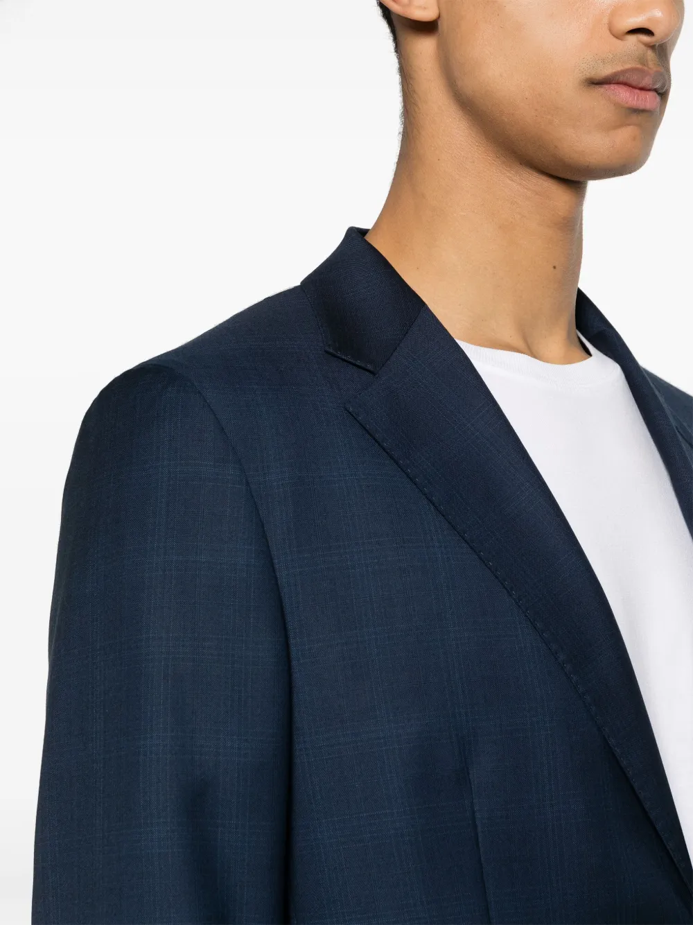Zegna Geruit pak met enkele rij knopen Blauw