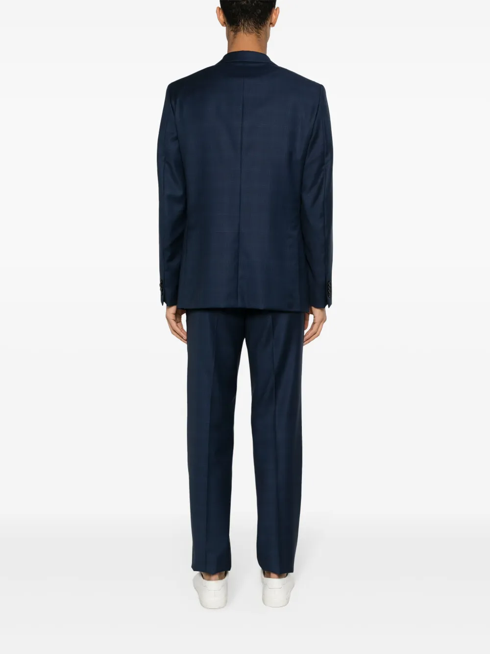 Zegna Geruit pak met enkele rij knopen Blauw