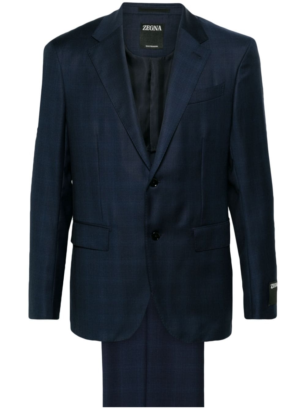 Zegna Checked Single-breasted Suit In Blue