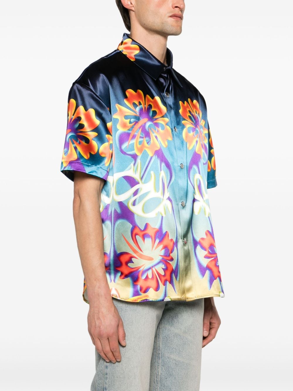 Shop Bluemarble Floral-print Satin Shirt In Blue