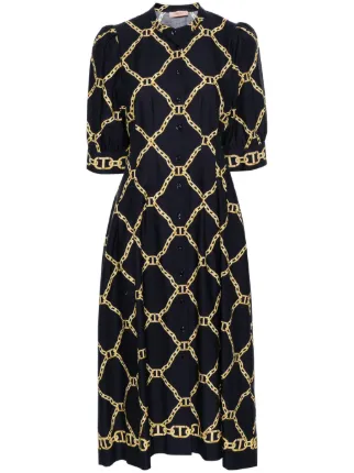 TWINSET chain-ling Print Midi Dress | Blue | FARFETCH