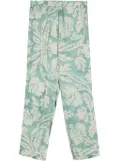 Merci leaf-print satin trousers - Green