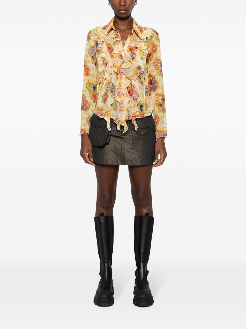 Shop Versace Jeans Couture Heart Couture Chiffon Blouse In Yellow