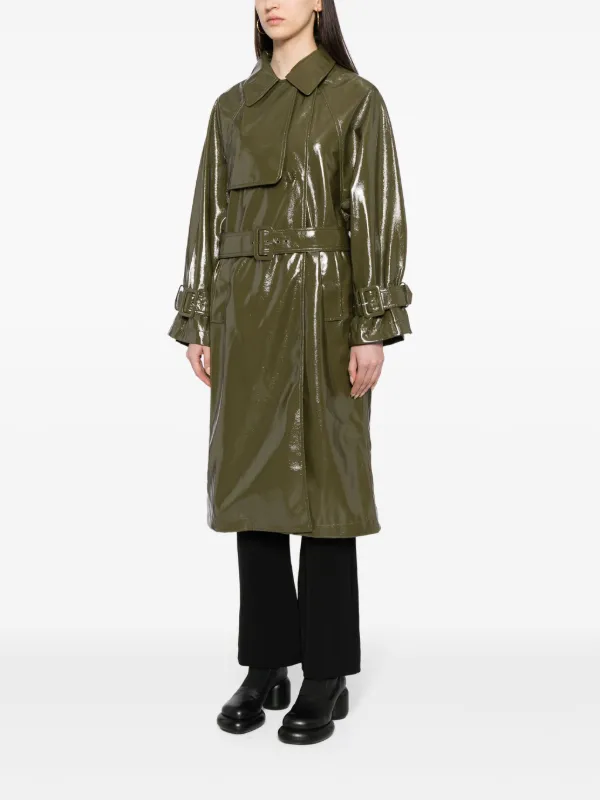 Geschallino Women's Trench Coat Plus Size Faux Leather Long