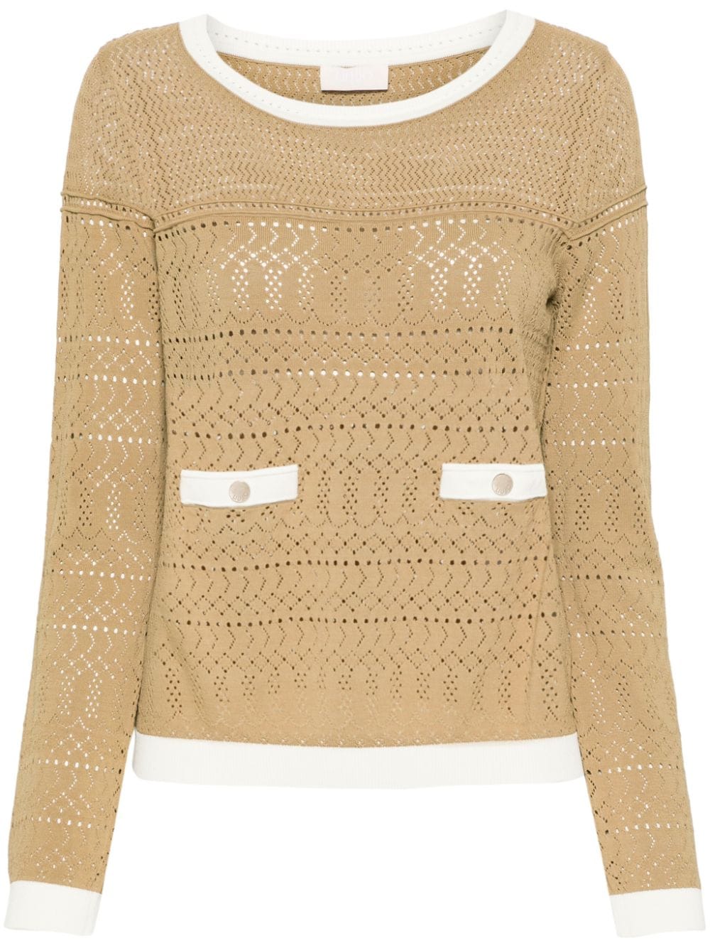 Liu •jo Pointelle-knit Sheer Top In Neutrals