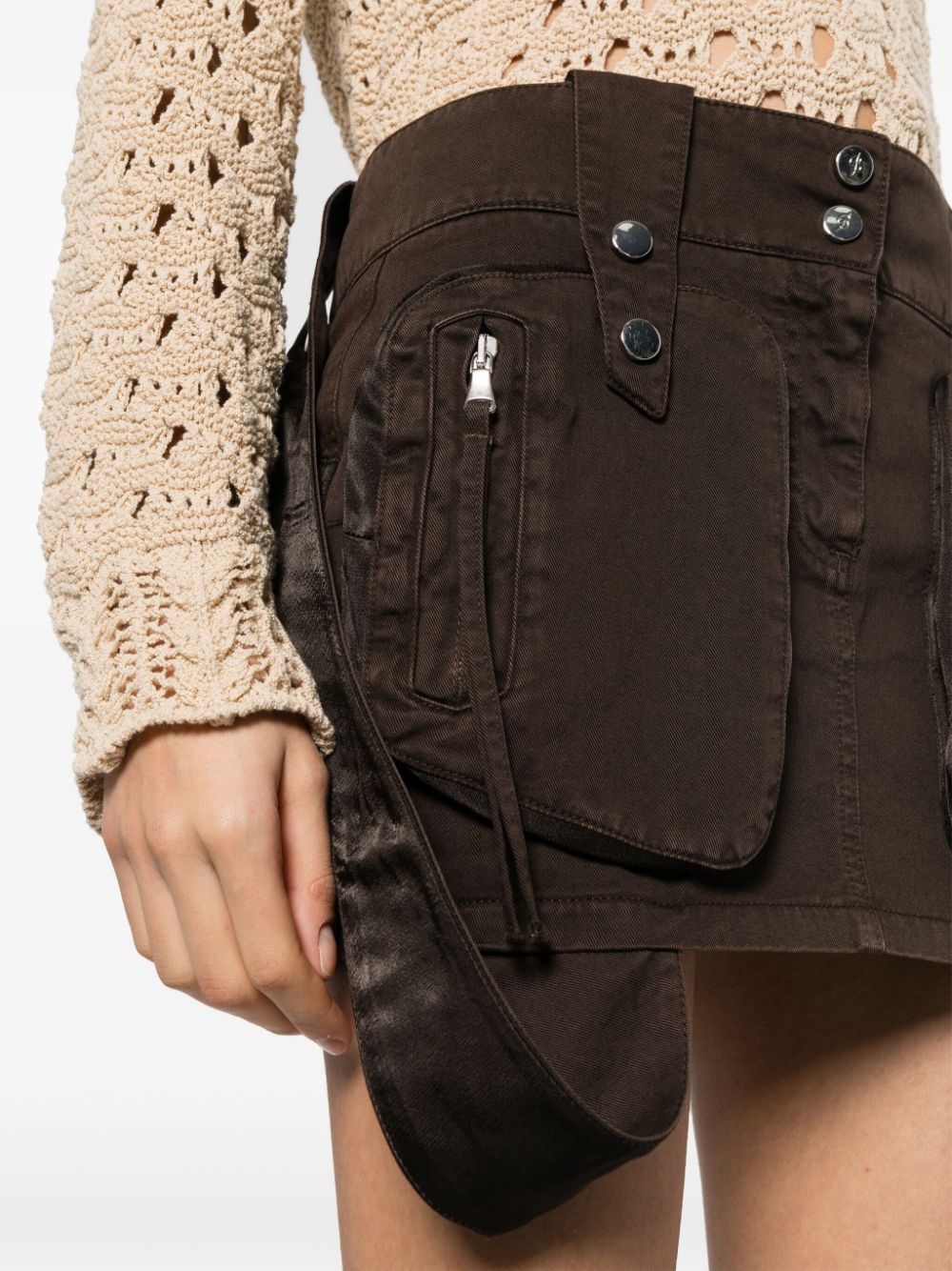 Shop Blumarine Cargo-pockets Twill Mini Skirt In Brown