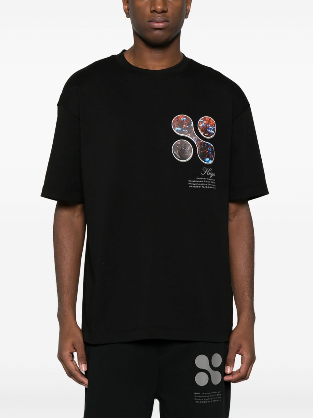 HUGO T-shirt met logo en bloemenprint Zwart