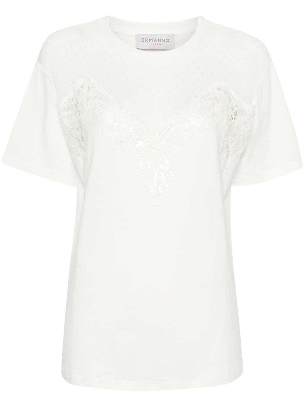 ERMANNO FIRENZE lace-trim cotton T-shirt Wit