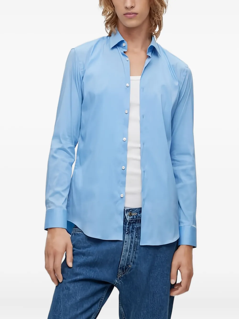 HUGO Katoenen overhemd met lange mouwen Blauw