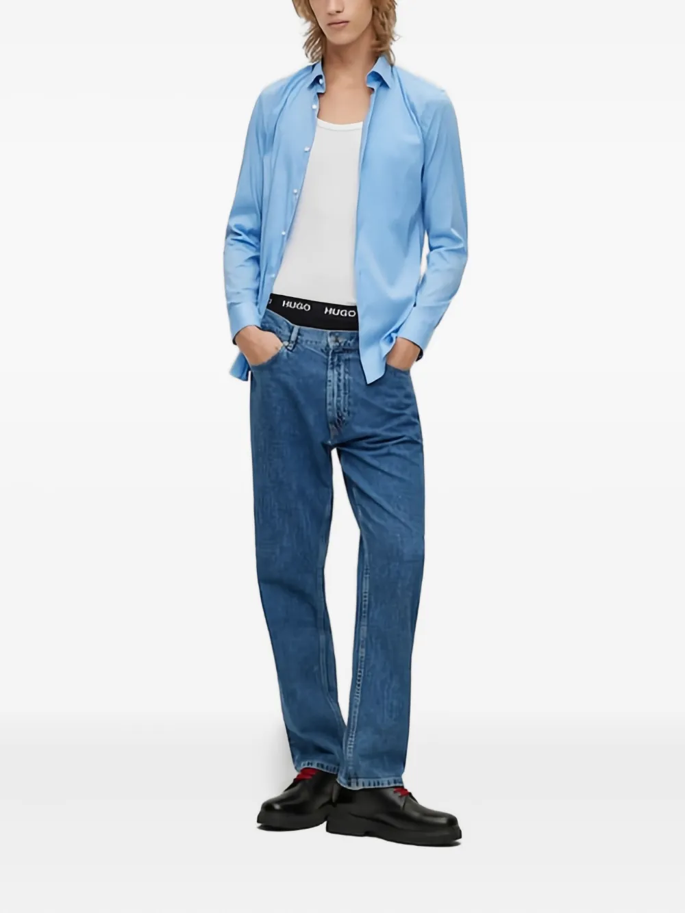 HUGO Katoenen overhemd met lange mouwen - Blauw