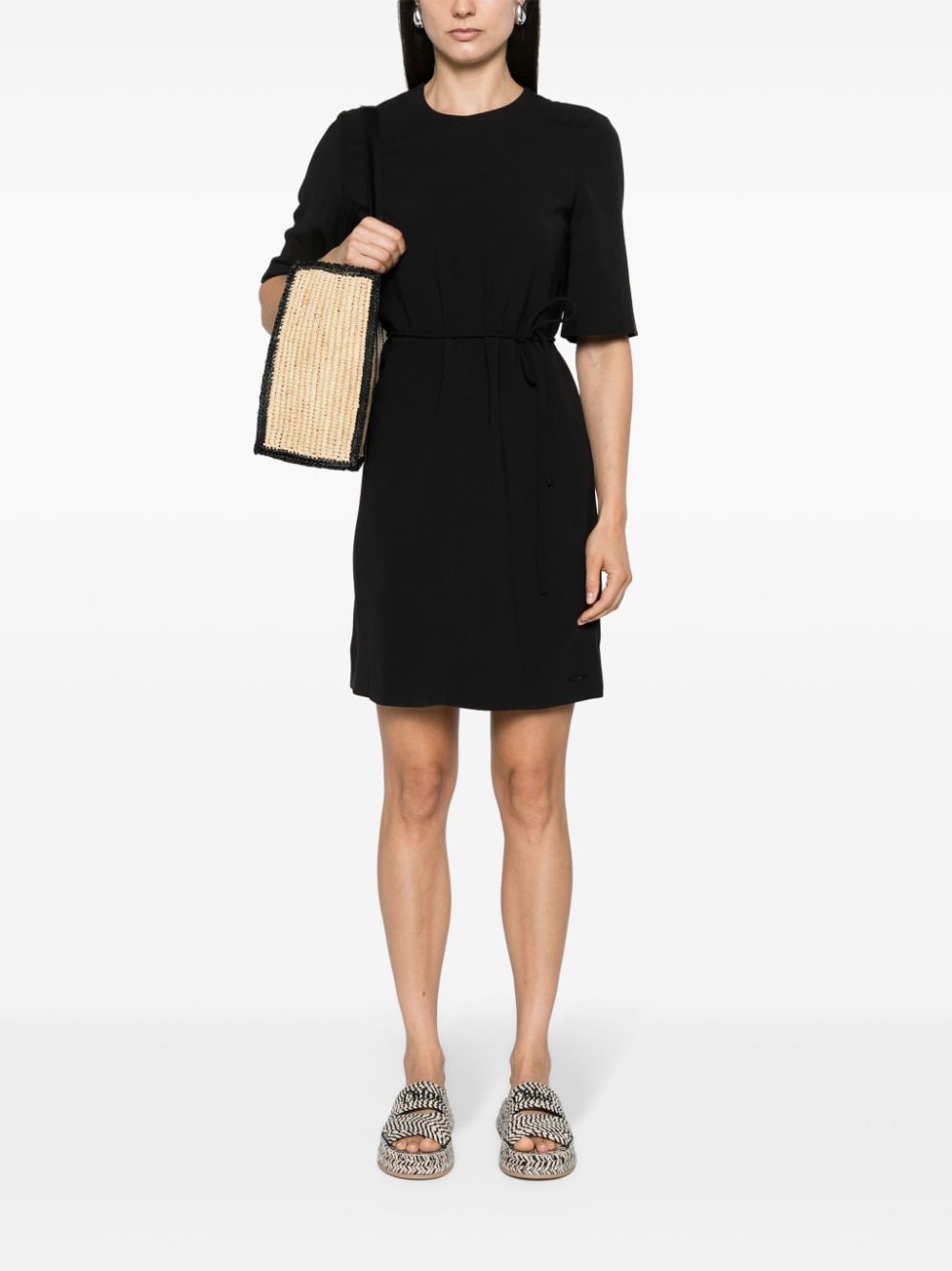Shop Calvin Klein Tied Crepe Minidress In Black