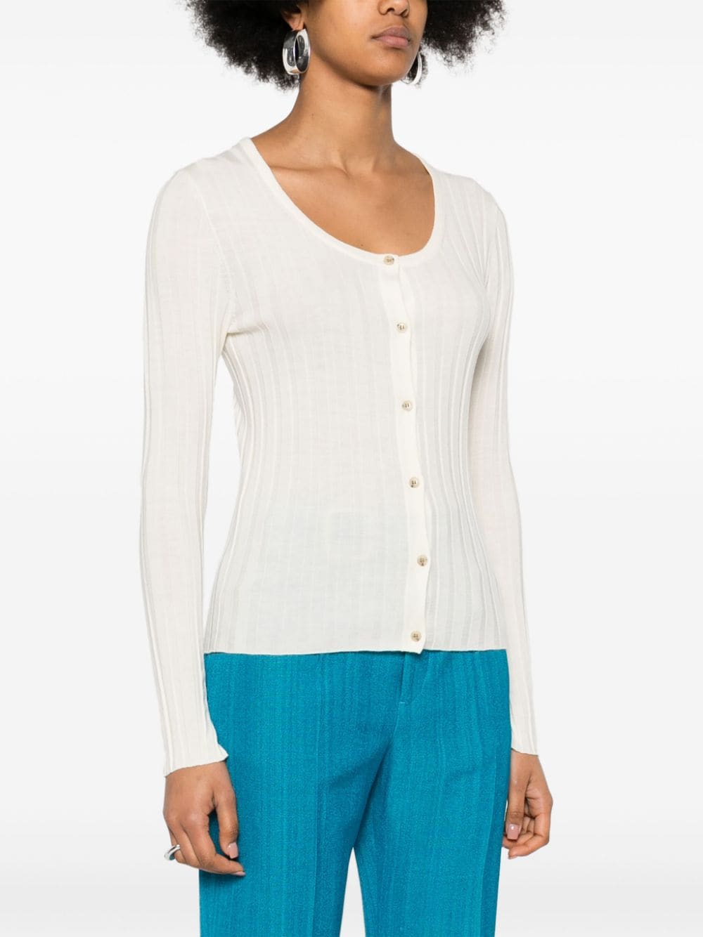 Shop Allude Ribbed-knit Virgin Wool Cardigan In Neutrals