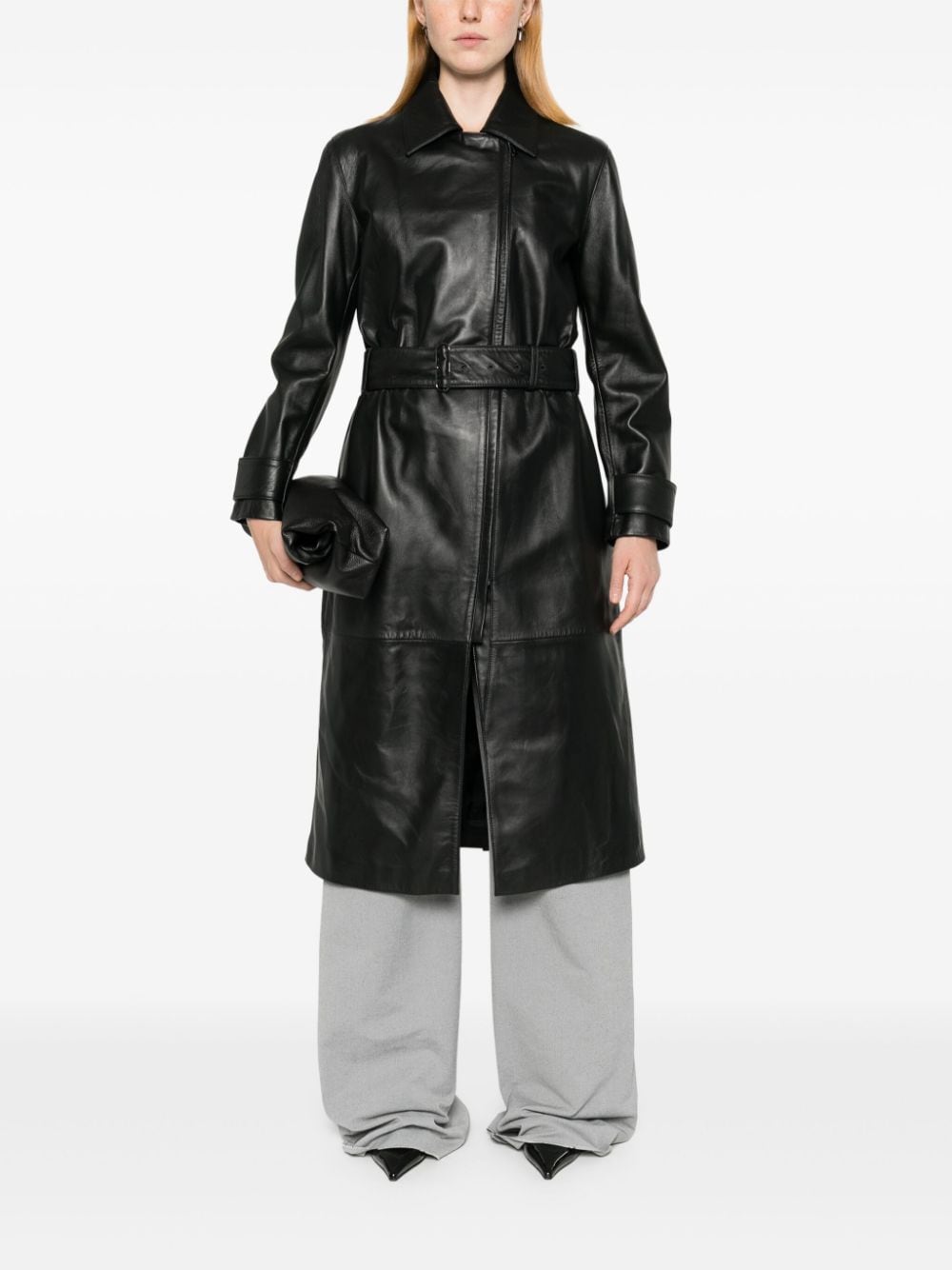 Calvin Klein Leren trenchcoat - Zwart