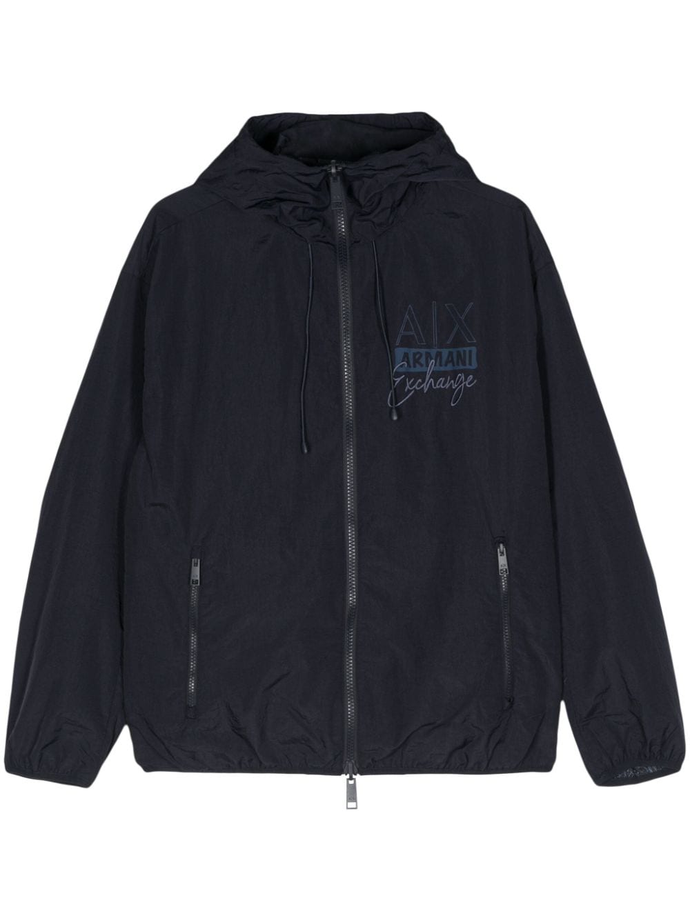 Armani Exchange Logo-print Reversible Hooded Jacket In Blue