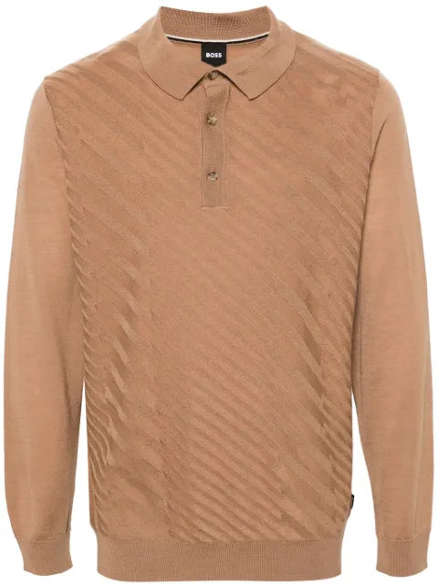 BOSS polo-collar intarsia-knit jumper